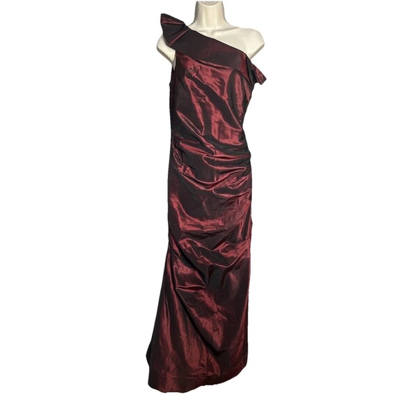 Rickie Freeman x Teri Jon Size 8 Shot Silk Taffeta Long Gown Burgundy Dress - Picture 1 of 13